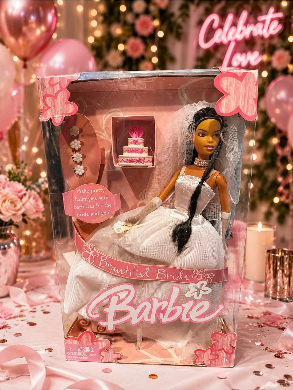 Barbie Bridal Doll in White Gown with Pink Accents